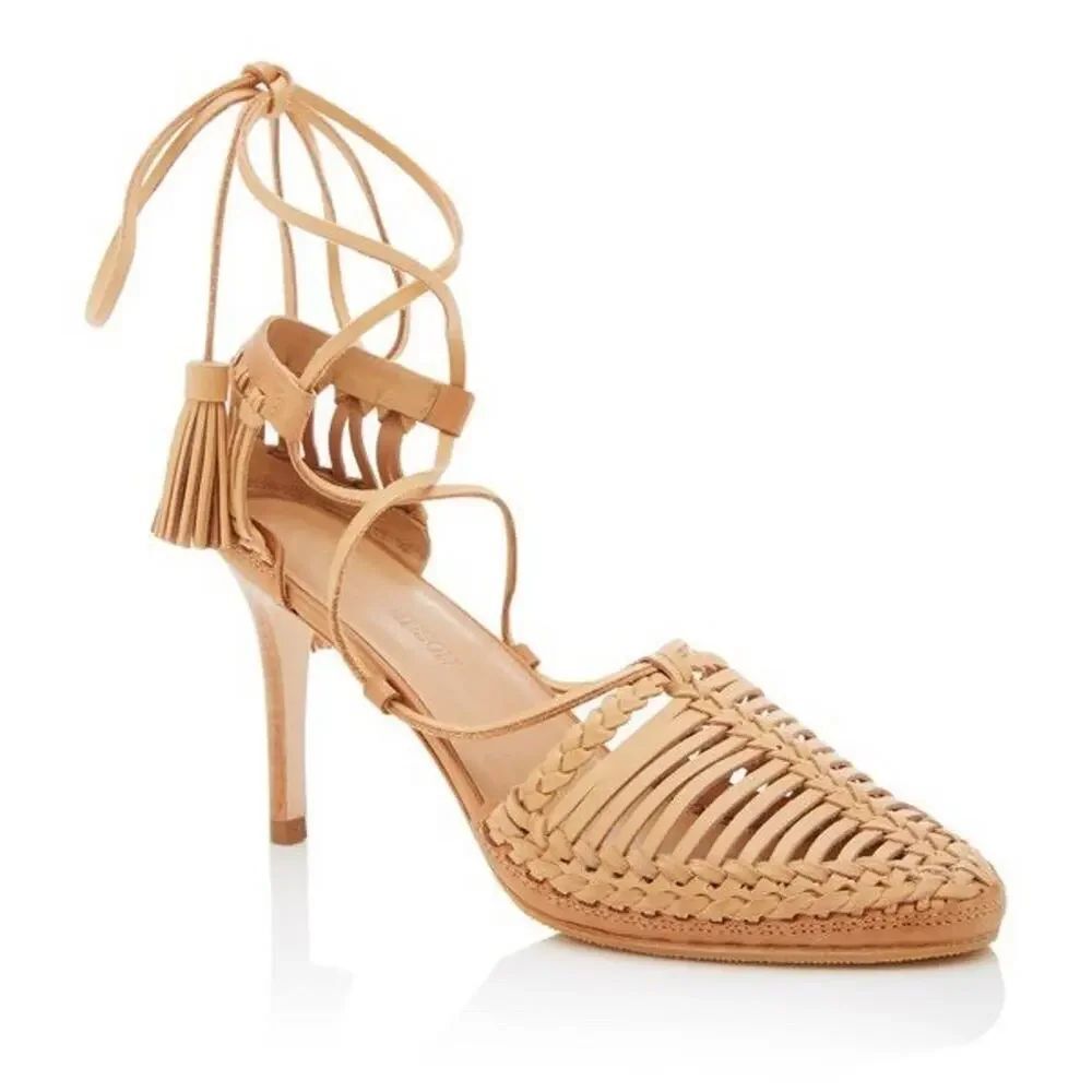 Ulla Johnson Milana Heel Latte Leather Lace Up Tassel Pumps Size US 8